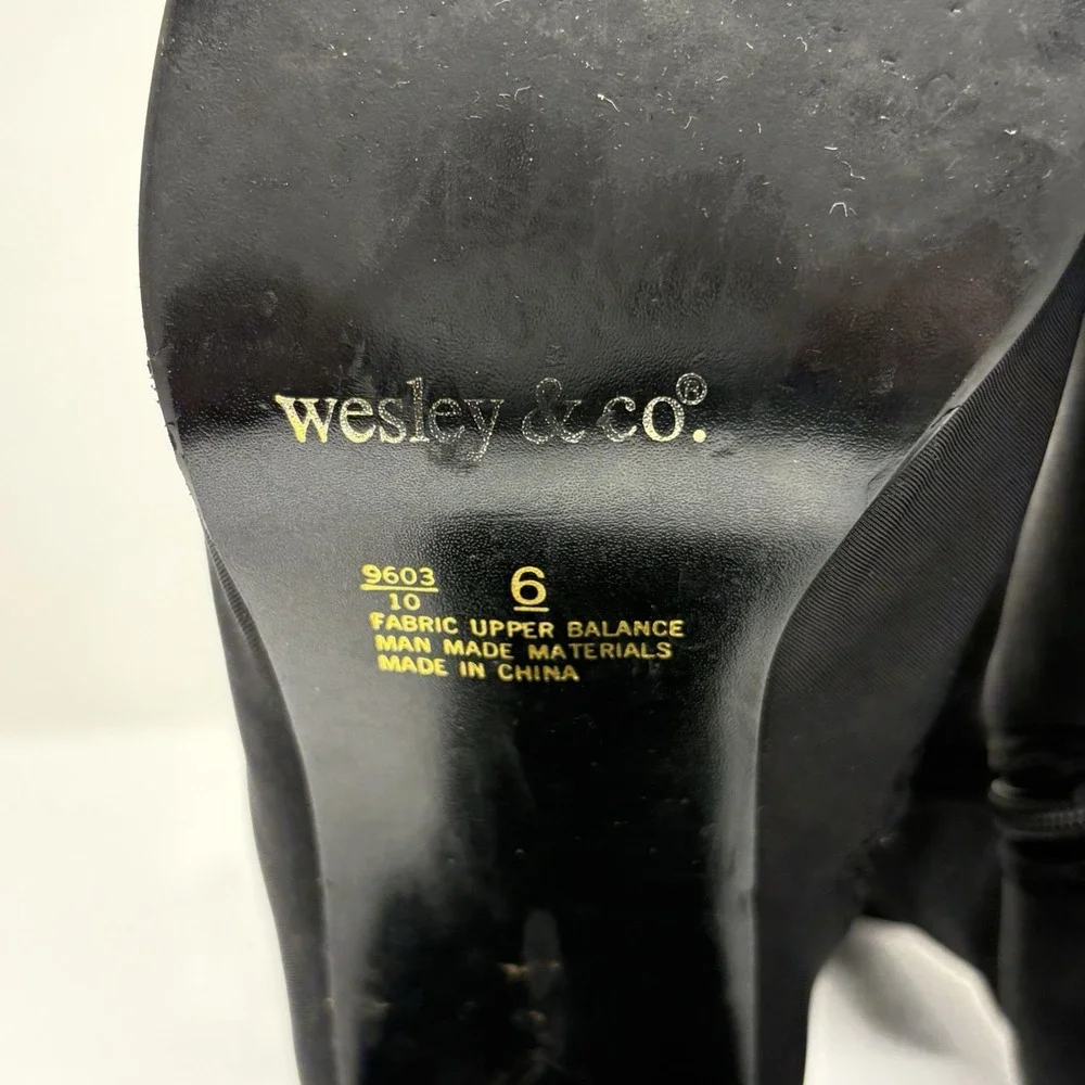 Wesley & Co Vintage 90s Y2K Black Sock Boots Knee High Square Toe Chunky Heel 6 - Picture 12 of 12